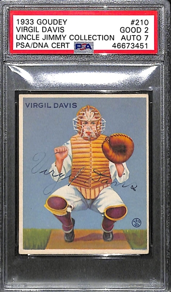 1933 Goudey Virgil Spud Davis #210 PSA 2 (Autograph Grade 7) - Only 2 Graded Higher! d. 1984