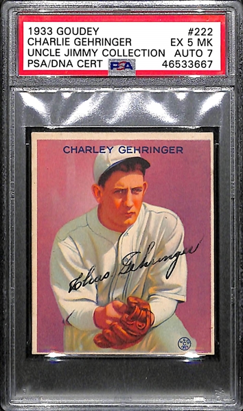 1933 Goudey Charlie Gehringer (HOF) #222 PSA 5 MK (Autograph Grade 7) - Highest PSA Grade.  d. 1993