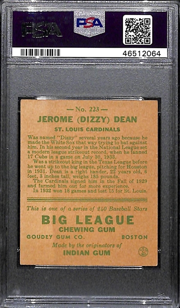 1933 Goudey Dizzy Dean (HOF) #223 PSA 5 (Autograph Grade 6) - Pop 2 - None Graded Higher.  d. 1974