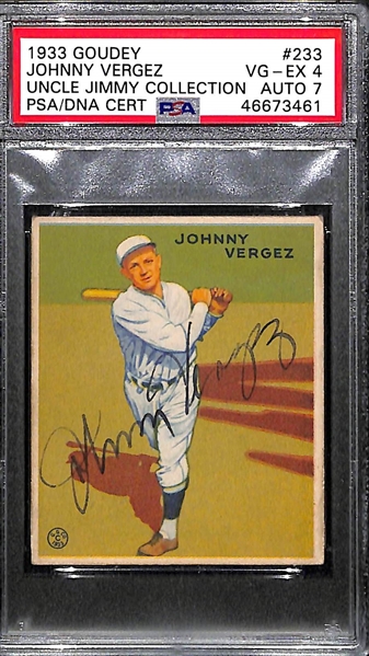 1933 Goudey Johnny Vergez #233 PSA 4 (Autograph Grade 7) - Pop 1 (Highest Grade of 13 PSA Examples!), d. 1991