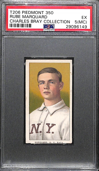 1909-11 T206 Rube Marquard Tobacco Card (Piedmont 350 Back) Graded PSA 5(MC) - From the Charles Bray Collection