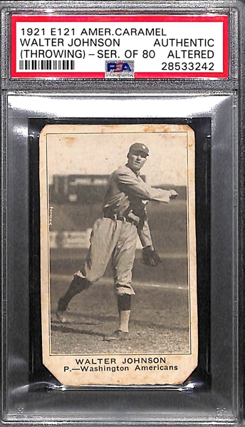 1921 E121 American Caramel Walter Johnson (Throwing) - Series of 80 - Graded PSA Authentic/Altered (Cut Corners)