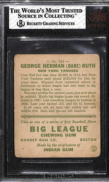 1933 Goudey Babe Ruth #144 (Batting) Graded Beckett BVG 2.5