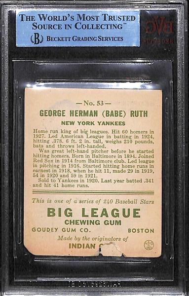 1933 Goudey Babe Ruth #53 (Batting) Graded Beckett BVG Authentic                                                                                                                               