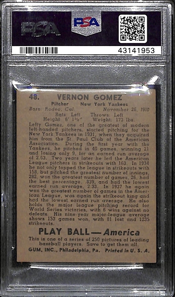 1939 Play Ball Vernon Lefty Gomez #48 Graded PSA 7 Near Mint
