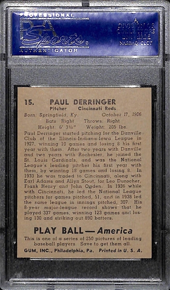 1939 Play Ball Paul Derringer #15 Graded PSA 7 Near Mint