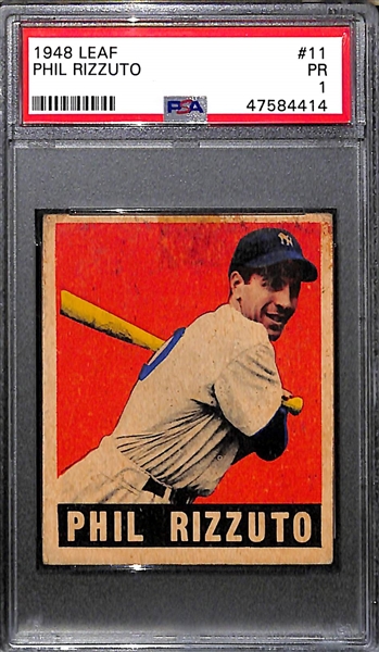 1948 Leaf Phil Rizzuto Rookie Card #11 Graded PSA 1