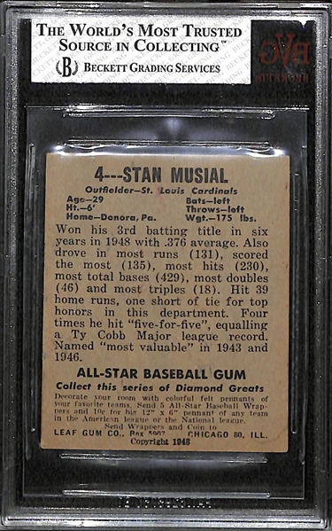 1948 Leaf Stan Musial Rookie Card #4 Graded Beckett BVG 2.5 