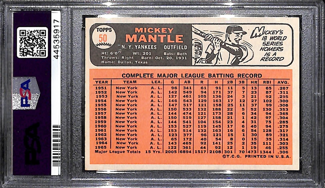 1966 Topps Mickey Mantle #50 Graded PSA 5 EX
