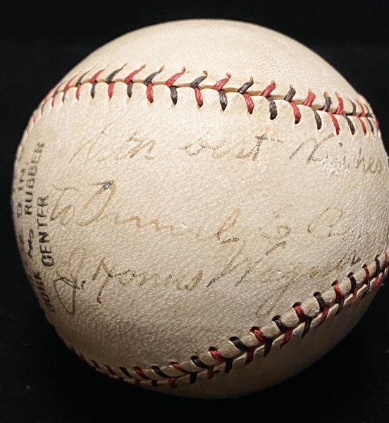 Lot Detail - Honus Wagner Single-Signed Baseball on a 1920s Honus Wagner  Brand Official League Baseball (Inscribed w/ Oct 9 - 28) - Full PSA/DNA  LOA
