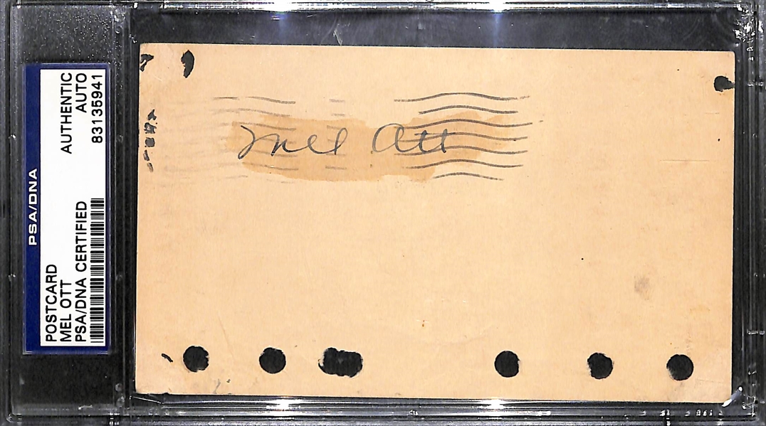 Mel Ott Signed Index Postcard (Dated 1949) - PSA/DNA Authenticated/Slabbed