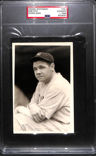 Original 1930s Babe Ruth Type 1 Photo (4x6) From George Burke - PSA/DNA Slabbed - George Burke Stamp on Back - Legendary Babe Ruth Pose!