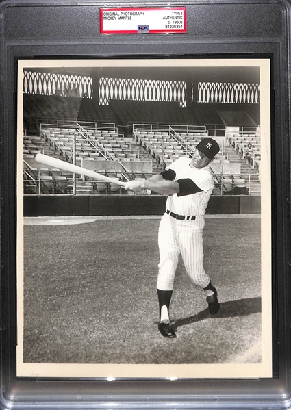 Original c. 1960s Mickey Mantle Type 1 Photo  (8x10) in a Swinging Pose - PSA/DNA Slabbed