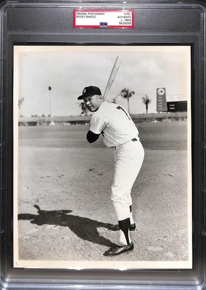 Original c. 1960s Mickey Mantle Type 1 Photo  (8x10) in a Batting Stance Pose - PSA/DNA Slabbed