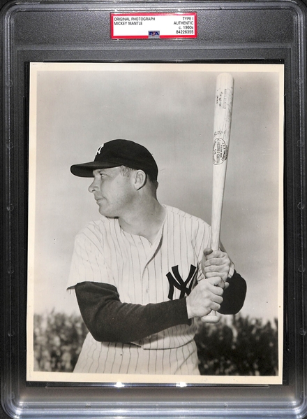 Original c. 1960s Mickey Mantle Type 1 Photo  (8x10) in a Batting Stance Pose (Waist-Up Profile) - PSA/DNA Slabbed