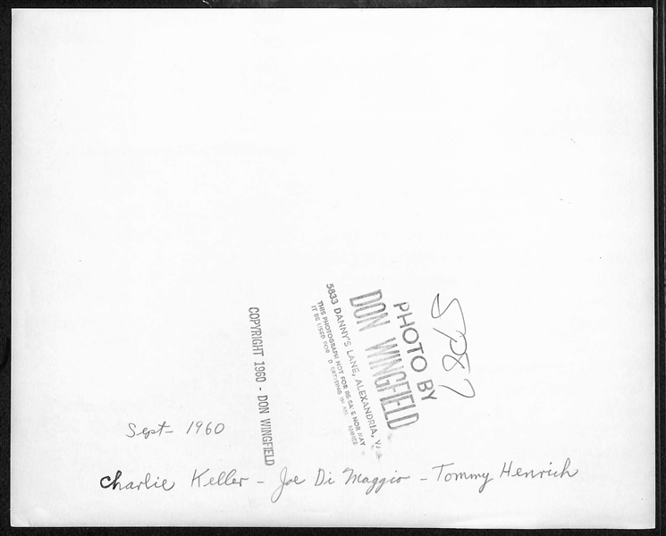 Original c. 1960 Joe DiMaggio, C. Keller, & T. Henrich Type 1 Photo  (8x10) by Don Wingfield - PSA/DNA Letter of Authenticity