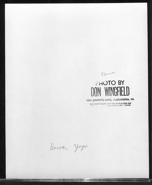 Original c. 1960s Yogi Berra Type 1 Photo  (8x10) by Don Wingfield - PSA/DNA Letter of Authenticity