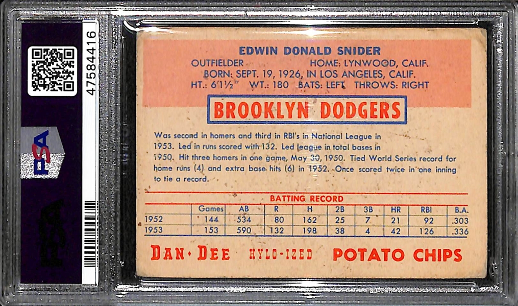 1954 Dan-Dee Potato Chips Duke Snider PSA 2