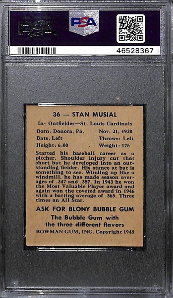 RARE High-Grade 1948 Bowman Stan Musial #36 Rookie Graded PSA 5