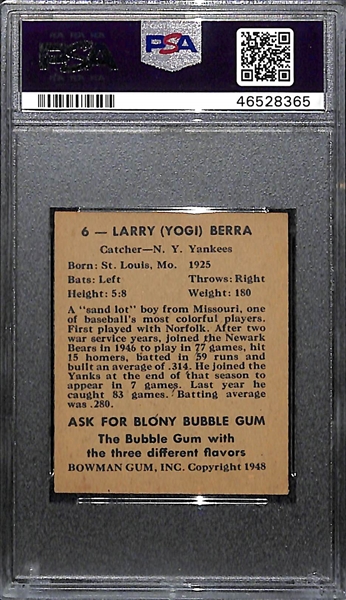 1948 Bowman Yogi Berra #6 Rookie Graded PSA 6