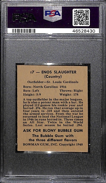 1948 Bowman Enos Slaughter #17 Rookie Graded PSA 6