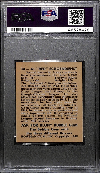 1948 Bowman Red Schoendienst #38 Rookie Graded PSA 7