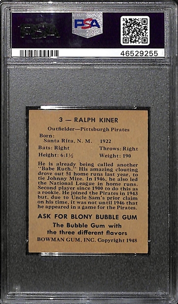 1948 Bowman Ralph Kiner #3 Rookie Graded PSA 7