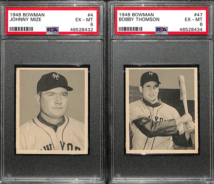 1948 Bowman Baseball Card Near Complete Set (Missing 8 Cards Above) Mostly Moderate to High Grade - Inc. Jonny Mize PSA 6, Bobby Thomson PSA 6 (40 of 48 Cards)