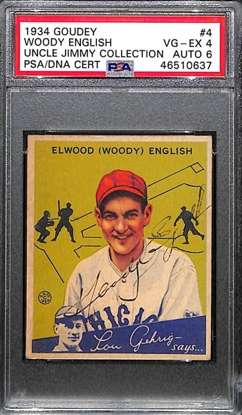 1934 Goudey Woody English #4 PSA 4 (Autograph Grade 6) - Only 3 Ever Graded By PSA, d. 1997