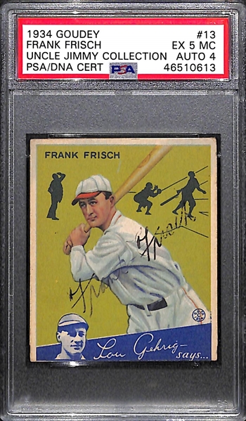1934 Goudey Frank Frisch (HOF) #13 PSA 5 MC (Autograph Grade 4) - Pop 1 (Highest Grade, Only 2 PSA Examples Exist), d. 1973