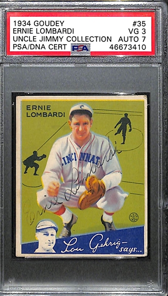 1934 Goudey Ernie Lombardi (HOF) #35 PSA 3 (Autograph Grade 7) - 4 Graded Higher, d. 1977