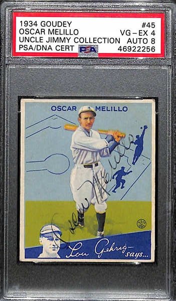 1934 Goudey Oscar Melillo #45 PSA 4 (Autograph Grade 8) - Only 1 Graded Higher (Only 2 PSA Examples Exist), d. 1963