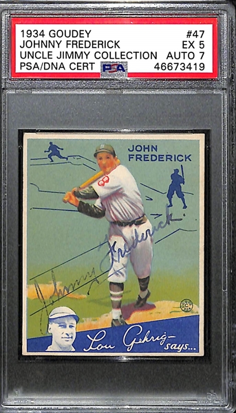 Rare (1/1) 1934 Goudey Johnny Frederick #47 PSA 5 (Autograph Grade 7) - ONLY ONE PSA GRADED - Pop 1, d. 1977