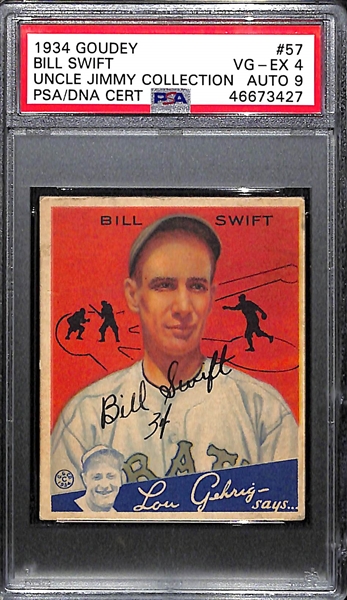 RARE (1/1) 1934 Goudey Bill Swift #57 PSA 4 (Autograph Grade 9) - ONLY ONE PSA GRADED - Pop 1, d. 1969