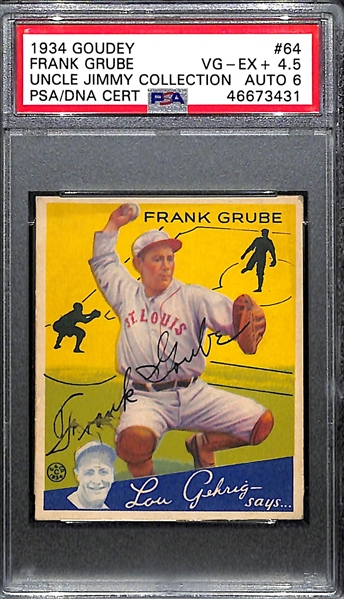 RARE (1/1) 1934 Goudey Frank Grube #64 PSA 4.5 (Autograph Grade 6) - ONLY ONE PSA GRADED - Pop 1, d. 1945