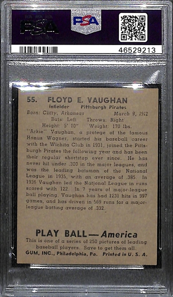 1939 Play Ball Arky Vaughan #55 Graded PSA 7