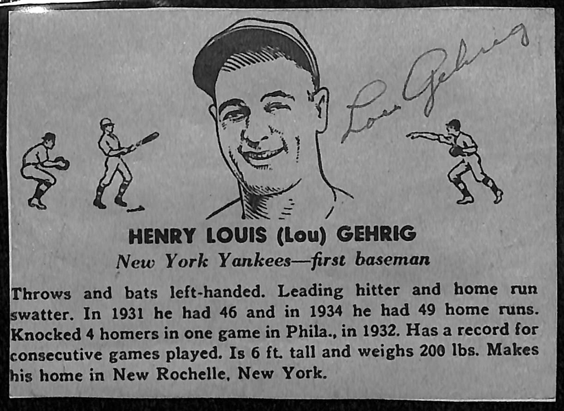 1936 R301 Lou Gehrig Overland Candy Wrapper (Trimmed) - Eleanor Gehrig Signed Lou Gehrig (Mrs. Gehrig Signed Lou's Name) - Inc. JSA LOA