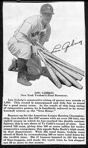 Eleanor Gehrig Signed Lou Gehrig Newspaper Clipping (2.75x4.75) Mrs. Gehrig Signed Lou's Name) - Inc. JSA LOA