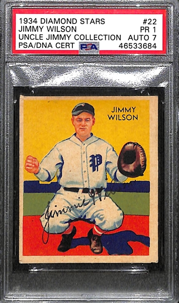 1934 Diamond Stars Jimmy Wilson #22 PSA 1 (Autograph Grade 7) - Pop 1 (Highest Grade - Only 2 PSA Graded)