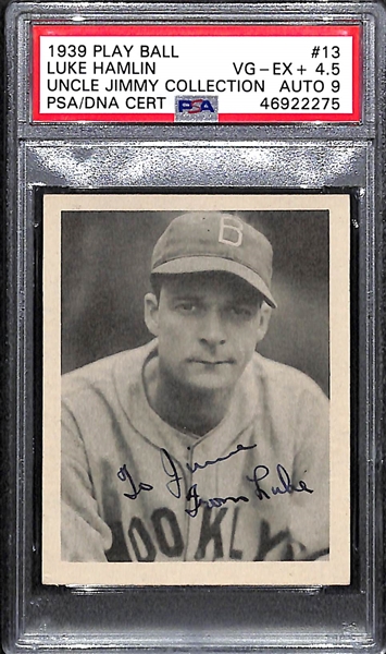 1939 Play Ball Luke Hamlin #13 PSA 4.5 (Autograph Grade 9) - Pop 1 (Only 2 Ever PSA Graded)