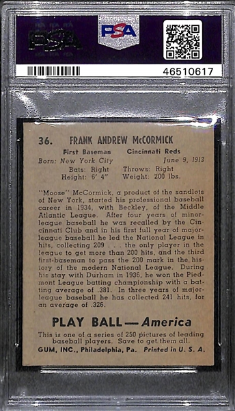 1939 Play Ball Frank McCormick #36 PSA 6 (Autograph Grade 7) - Pop 1 (Only 4 PSA Examples Exist)