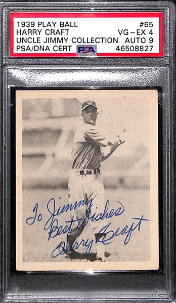 Rare (1/1) 1939 Play Ball Harry Craft #65 PSA 4 (Autograph Grade 9) - ONLY ONE EXISTS - Pop 1.