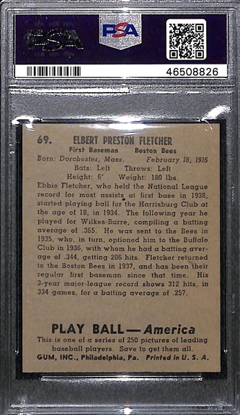 1939 Play Ball Elbie Fletcher #69 PSA 5 (Autograph Grade 9) - Pop 1 (Highest Grade - Only 2 Ever Graded)