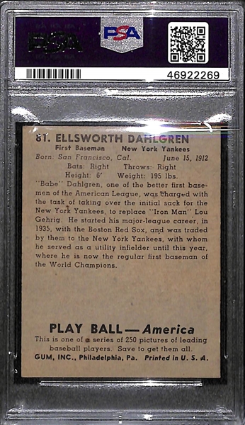 1939 Play Ball Babe Dahlgren #81 PSA 3 (Autograph Grade 9) - Only One Graded Higher!