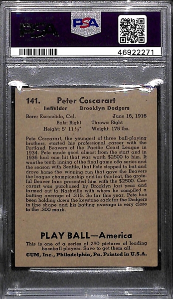 RARE (1/1) 1939 Play Ball Pete Coscarart #141 PSA 3 (Autograph Grade 9) - ONLY ONE EVER PSA/DNA GRADED - Pop 1