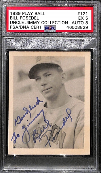 RARE (1/1) 1939 Play Ball Bill Posedel #121 PSA 5 (Autograph Grade 8) - ONLY ONE EVER PSA/DNA GRADED - Pop 1
