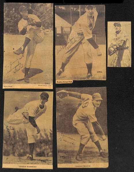 Lot of (5) Signed Baseball Newspaper Clippings from Uncle Jimmy Scrapbook (3 Steve Peek, George Washburn, Norman Branch) - JSA Auction LOA