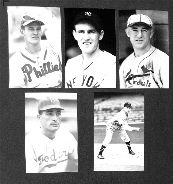 Lot of (80) 1950s-1960s Baseball Real Photo Postcards Off Original Negatives - w. Feller, Furillo, Gomez, Ennis, + (From George Burke/George Brace)