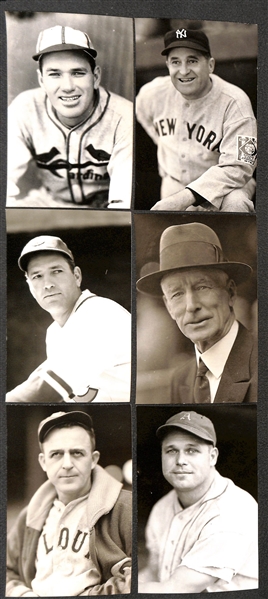 Lot of (6) 1950s-1960s Baseball Real Photo Postcards Off Original Negatives - Jimmie Foxx, (2) Dizzy Dean, Jim Bottomly, Connie Mack, Joe McCarthy (From George Burke/George Brace)