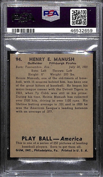 1939 Play Ball Heinie Manush #94 Graded PSA 6.5